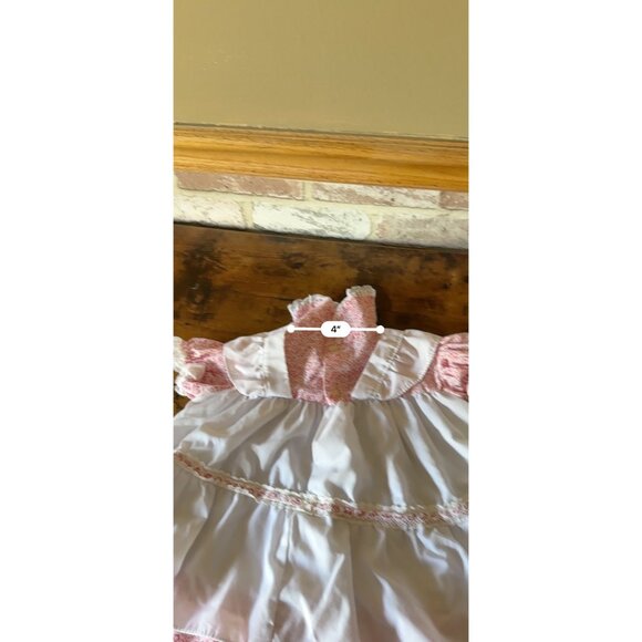 Vintage Baby Doll or Newborn Dress With Floral Print & Lace Trim Red - Picture 13 of 15